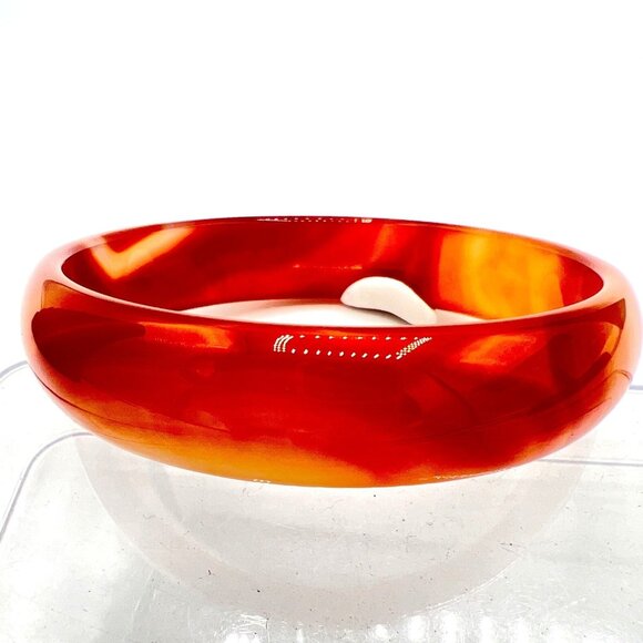 Vtg Unisex Bangle Bracelet Hololith Carnelian Agate Marbled Translucent Sz 8 - Picture 6 of 6